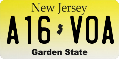 NJ license plate A16VOA