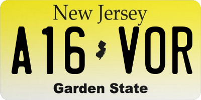 NJ license plate A16VOR