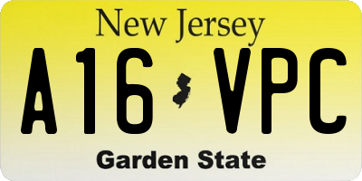 NJ license plate A16VPC