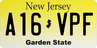 NJ license plate A16VPF