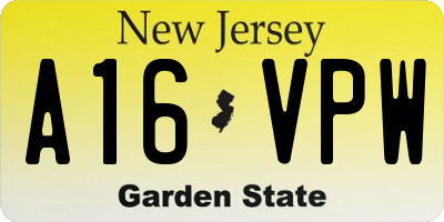 NJ license plate A16VPW
