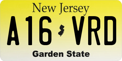 NJ license plate A16VRD