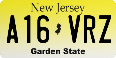 NJ license plate A16VRZ