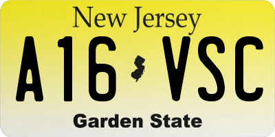 NJ license plate A16VSC