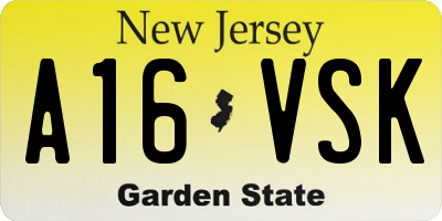 NJ license plate A16VSK