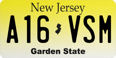 NJ license plate A16VSM