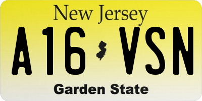 NJ license plate A16VSN