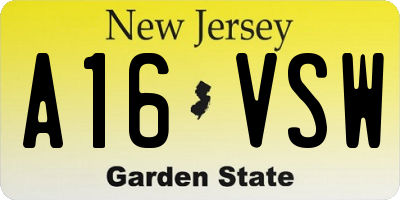 NJ license plate A16VSW
