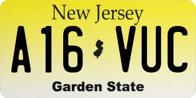 NJ license plate A16VUC