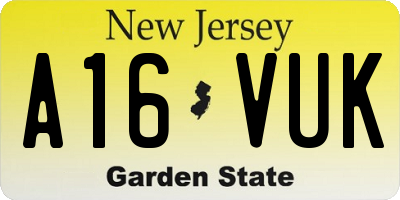 NJ license plate A16VUK
