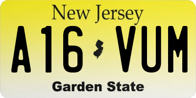NJ license plate A16VUM