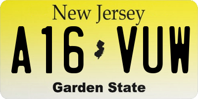 NJ license plate A16VUW