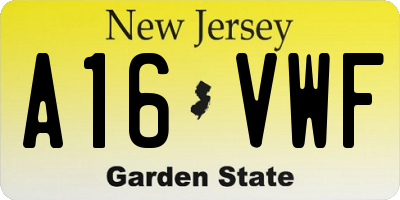 NJ license plate A16VWF