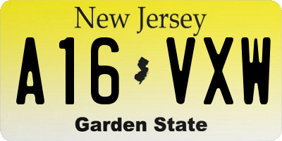 NJ license plate A16VXW