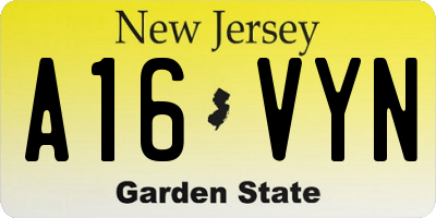 NJ license plate A16VYN