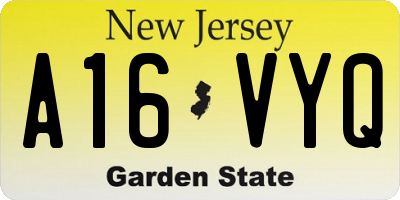 NJ license plate A16VYQ