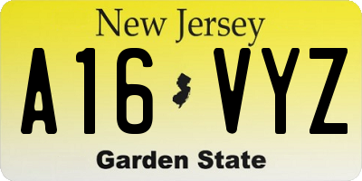 NJ license plate A16VYZ