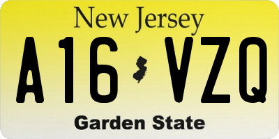 NJ license plate A16VZQ