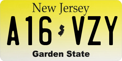 NJ license plate A16VZY