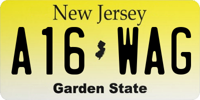 NJ license plate A16WAG