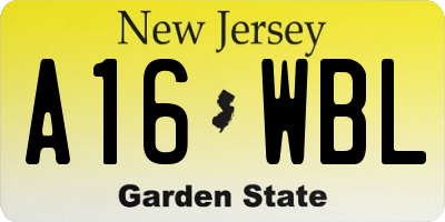 NJ license plate A16WBL