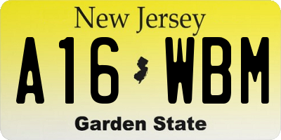 NJ license plate A16WBM