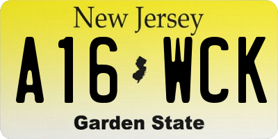 NJ license plate A16WCK