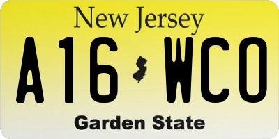 NJ license plate A16WCO