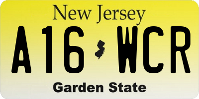 NJ license plate A16WCR