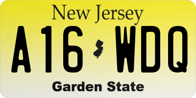 NJ license plate A16WDQ