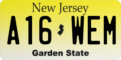 NJ license plate A16WEM