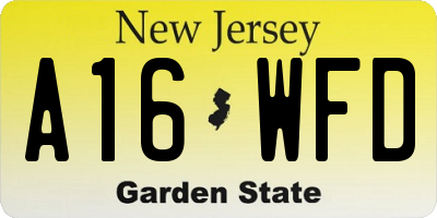 NJ license plate A16WFD