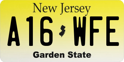 NJ license plate A16WFE