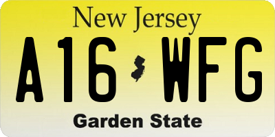 NJ license plate A16WFG
