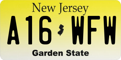 NJ license plate A16WFW