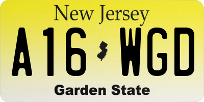 NJ license plate A16WGD