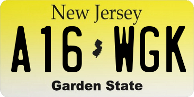 NJ license plate A16WGK