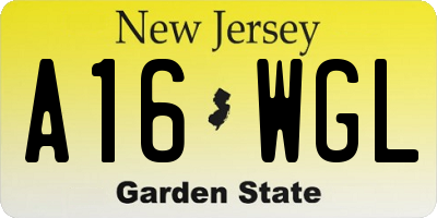 NJ license plate A16WGL