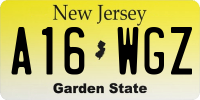 NJ license plate A16WGZ