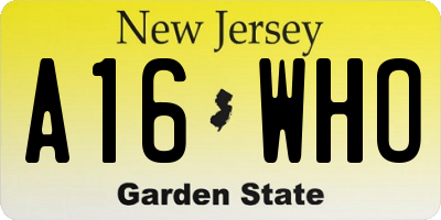 NJ license plate A16WHO