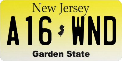 NJ license plate A16WND