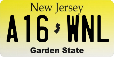 NJ license plate A16WNL