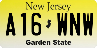 NJ license plate A16WNW