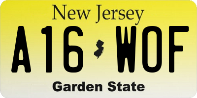 NJ license plate A16WOF