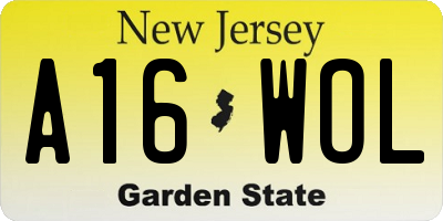 NJ license plate A16WOL