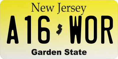 NJ license plate A16WOR