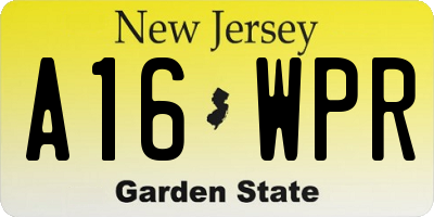 NJ license plate A16WPR