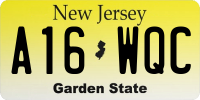 NJ license plate A16WQC
