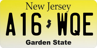 NJ license plate A16WQE