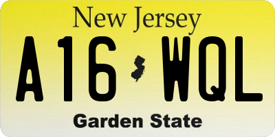 NJ license plate A16WQL